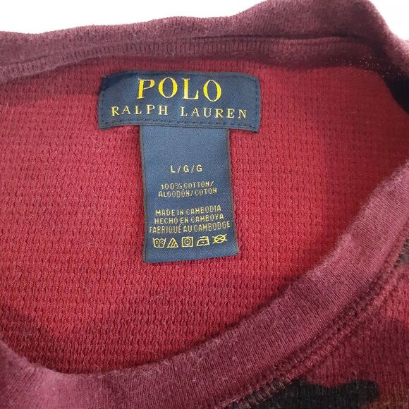 Polo Ralph Lauren Men's Large Long Sleeve‎ Shirt Red Black Camouflage - Picture 6 of 7